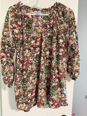 Woven Floral Peasant Blouse in Green